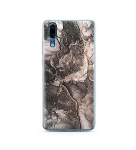 Gri Mermer Tasarımlı Süper Şeffaf Silikon Telefon Kılıfı Huawei P20   
