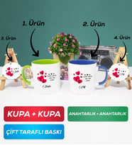 İkili Yeşil Lacivert Sevgililer Günü Hediyesi Kupa Bardak Anahtarlık