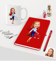 BK Gift Kişiye Özel Bayan Avukat Karikatürlü Kırmızı Defter Kalem Kupa Seti - 3 (Model 1)