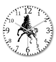Horse Tatoo Preto Duvar Saati Bombeli Gercek Cam
