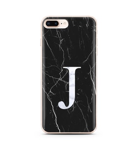 Iphone 8 Plus Siyah Mermer Harf Tasarımlı Telefon Kılıfı J-Harfi 