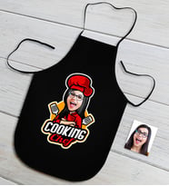BK Gift Kişiye Özel Bayan Chef Karikatürlü Siyah Mutfak Önlüğü-11