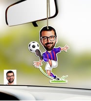 BK Gift Kişiye Özel Bordo Mavi Futbolcu Karikatürlü Ahşap Araba Dikiz Ayna Süsü (Çok Renkli)