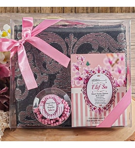 Hediyelik Yasin Kitabı, Kokulu Tesbih, Seccade, Asetat Kutulu (26×23) Mevlid Paketi-Pembe (Model 2)