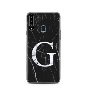 Samsung A20s Siyah Mermer Harf Tasarımlı Telefon Kılıfı G-Harfi 