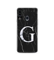 Samsung A20s Siyah Mermer Harf Tasarımlı Telefon Kılıfı G-Harfi 