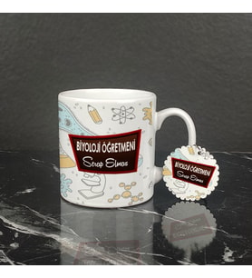 Biyoloji Öğretmenine Hediye Kupa Bardak ve Anahtarlık Set 002