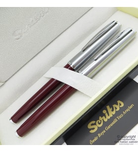 Scrikss 78 Bordo Dolma Kalem + Roller Kalem Seti  Scrikss Metropolis  İsme Özel Kalem  Hediye Kalem