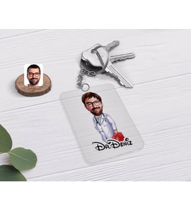 BK Gift Kişiye Özel Erkek Acil Tıp Teknisyeni Karikatürlü Şeffaf Pleksi Anahtarlık (Beyaz)