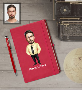 Kişiye Özel İş Adamı Karikatürlü  Kırmızı Defter Kalem Hediye Seti Bay-23
