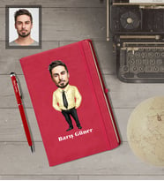 Kişiye Özel İş Adamı Karikatürlü  Kırmızı Defter Kalem Hediye Seti Bay-23