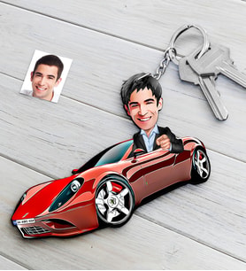 BK Gift Kişiye Özel Bay Ferrari 458 Figürlü Plakalı Ahşap Karikatür Anahtarlık (Beyaz)