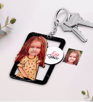 BK Gift Kişiye Özel Kız Çocuk Karikatürlü Ahşap Anahtarlık-8 (Beyaz)