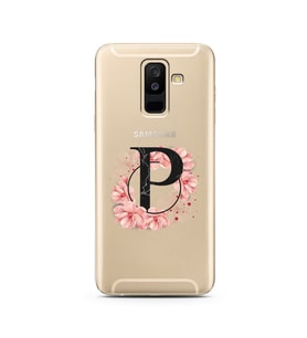 Pembe Çiçekli Harf Tasarım Süper Şeffaf Silikon Telefon Kılıfı Samsung A6 Plus P