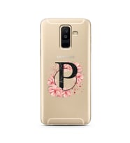 Pembe Çiçekli Harf Tasarım Süper Şeffaf Silikon Telefon Kılıfı Samsung A6 Plus P