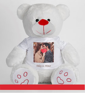 Kişiye Özel Fotoğraflı Peluş Ayıcık 50cm 81870 (Beyaz)