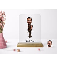 BK Gift Kişiye Özel Erkek Okçu Karikatürlü Ahşap Standlı Çerçeve (Beyaz)