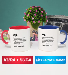 İkili Çiftlere Özel Eş Kupa Bardak Kırmızı Lacivert