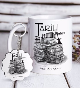 BK Gift Kişiye Özel Tarih Öğretmeni Beyaz Kupa ve Anahtarlık Hediye Seti-1 (Model 1)