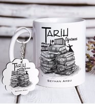 BK Gift Kişiye Özel Tarih Öğretmeni Beyaz Kupa ve Anahtarlık Hediye Seti-1 (Model 1)