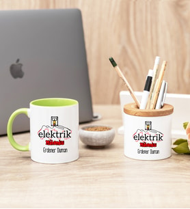 Elektrik Mühendisi Yeşil Kupa Bardak Ve Kalemlik Seti