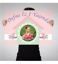 Kız Çocuğu Kuşlu Pembe Doğum Günü Afişi 70x100cm