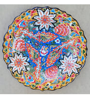 El İşlemesi Kadife Kutulu Karışık Desenli Kabartma Sarı Tabak (30cm)