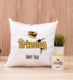 Arkeolog Kare Yastık ve Sarı Kupa Bardak