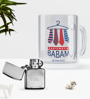 BK Gift Kişiye Özel Karizmatik Babam Cam Kupa Bardak Benzinli Çakmak Seti (Model 1)
