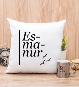 İsme Özel Heceli Yastık ve Silver Kupa Bardak