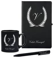 Kişiye Özel Olarak Hazırlanmış Siyah Defter Kupa Kalem Seti