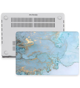 McStorey Macbook Air ile Uyumlu Kılıf M1 HardCase A1932 A2179 A2337 Marble06NL (Sarı-Lacivert)