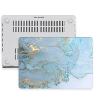 McStorey Macbook Air ile Uyumlu Kılıf M1 HardCase A1932 A2179 A2337 Marble06NL (Sarı-Lacivert)