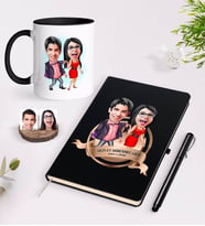 BK Gift Kişiye Özel Yılın En Mükemmel Çifti Karikatürlü Siyah Defter Kalem ve Kupa Seti-4 (Model 1)