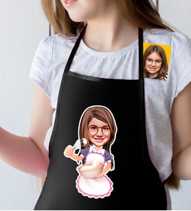 BK Gift Kişiye Özel Küçük Şef Karikatürlü Kız Çocuk Siyah Mutfak Önlüğü-7