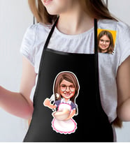 BK Gift Kişiye Özel Küçük Şef Karikatürlü Kız Çocuk Siyah Mutfak Önlüğü-7