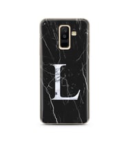 Samsung A6 Plus Siyah Mermer Harf Tasarımlı Telefon Kılıfı L-Harfi 