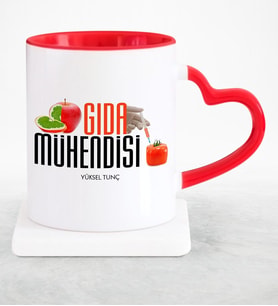BK Gift Kişiye Özel Mesleki Gıda Mühendisi Kırmızı Kalpli Kupa Bardak