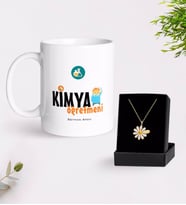 BK Gift Kişiye Özel Kimya Öğretmeni Beyaz Kupa ve Papatya Kolye Hediye Seti-1 (Model 1)