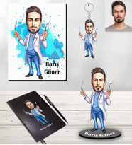 Kişiye Özel Diş Doktoru Karikatürlü 5 li Hediye Seti Bay-1