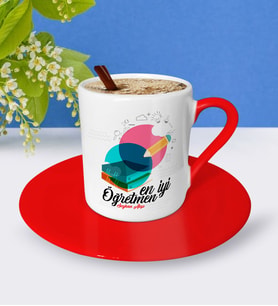 BK Gift Kişiye Özel En İyi Öğretmen Kırmızı Türk Kahvesi Fincanı  3
