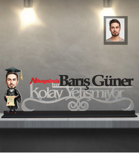 Kişiye Özel Mezuniyet Karikatürlü Kolay Yetişmiyor Ahşap Biblo Bay-2