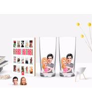 BK Gift Kişiye Özel Renkli Baskılı Sevgililer Karikatürlü İkili Rakı Bardağı ve Rakı Cep Kitabı Hediye Seti-86 (Model 1)