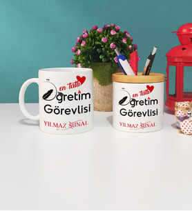 Mesajlı Öğretim Görevlisi Kupa Bardak ve Kalemlik Hediye Seti