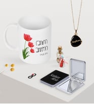 BK Gift Kişiye Özel Canım Annem Kupa Ayna ve Siyah Mineli Kolye Seti-11 (Model 1)