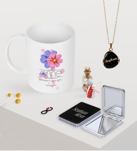 BK Gift Kişiye Özel Anne Anlamı Kupa Ayna ve Siyah Mineli Kolye Seti (Model 1)