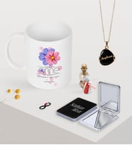 BK Gift Kişiye Özel Anne Anlamı Kupa Ayna ve Siyah Mineli Kolye Seti (Model 1)