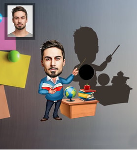 Kişiye Özel Öğretmen Karikatürlü Ahşap Magnet Bay-1