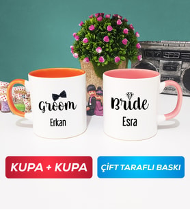 İkili Damat Kupa Bardak Turuncu Pembe
