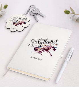 BK Gift Kişiye Özel Gitarist Beyaz Defter Kalem Ve Anahtarlık Hediye Seti-2 (Model 1)